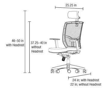TC-223 Office Chair Dimensions